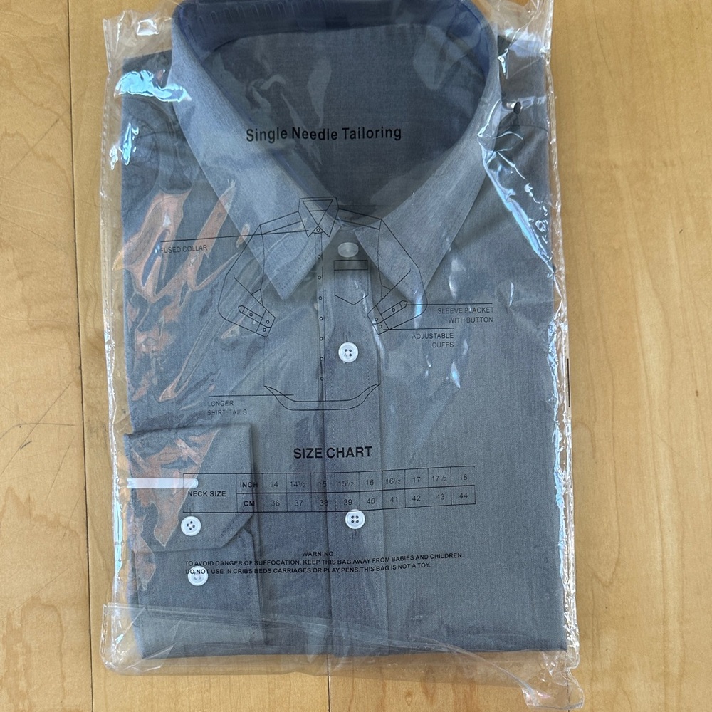 Men's mid charcoal Grey dress shirt, adjustable button cuff, single fused collar